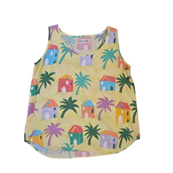 Jams World Tank Top Resort Tropical Rayon Curved Hi-Lo Hem Women's W690 | L EUC - Picture 2 of 9